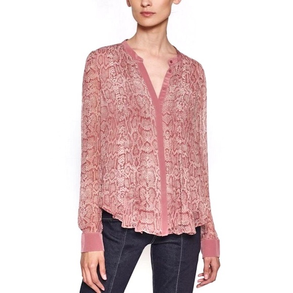 JOIE Tassa Silk Blouse Snakeskin Print Top Laurel - Picture 6 of 12